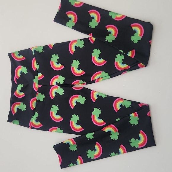 Goldsheep St. Patrick’s Day Raunbow Four Leaf Clover Black Leggings Small - Picture 5 of 9